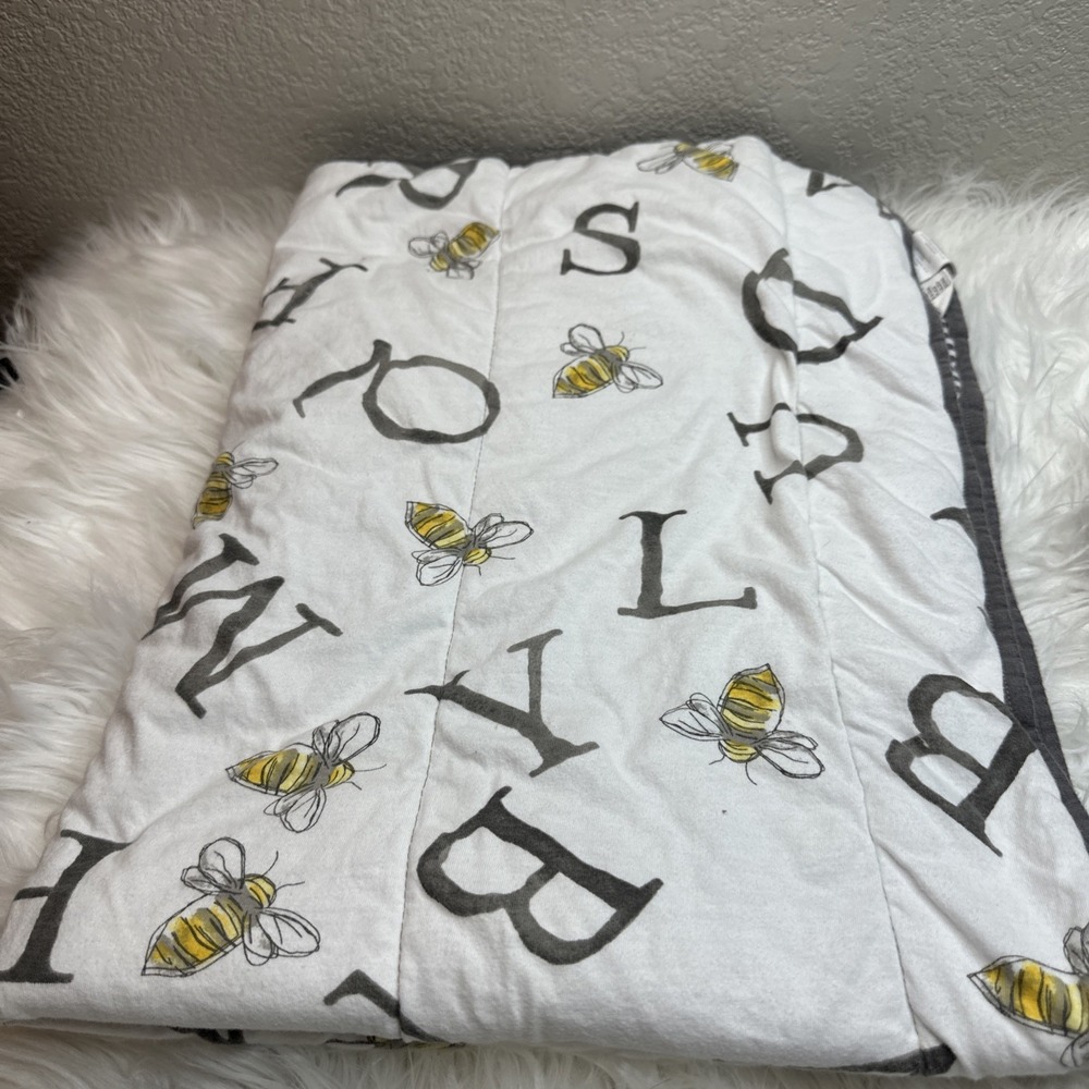 $28 🌙 Burts Bees Baby Blanket Gray Stripe Letters Alphabet Cotton Lovey‎ 27x34